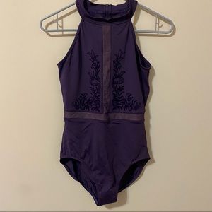 BLOCH High-Neck Zip-Up Velvet-Design Ballet Dance Leotard